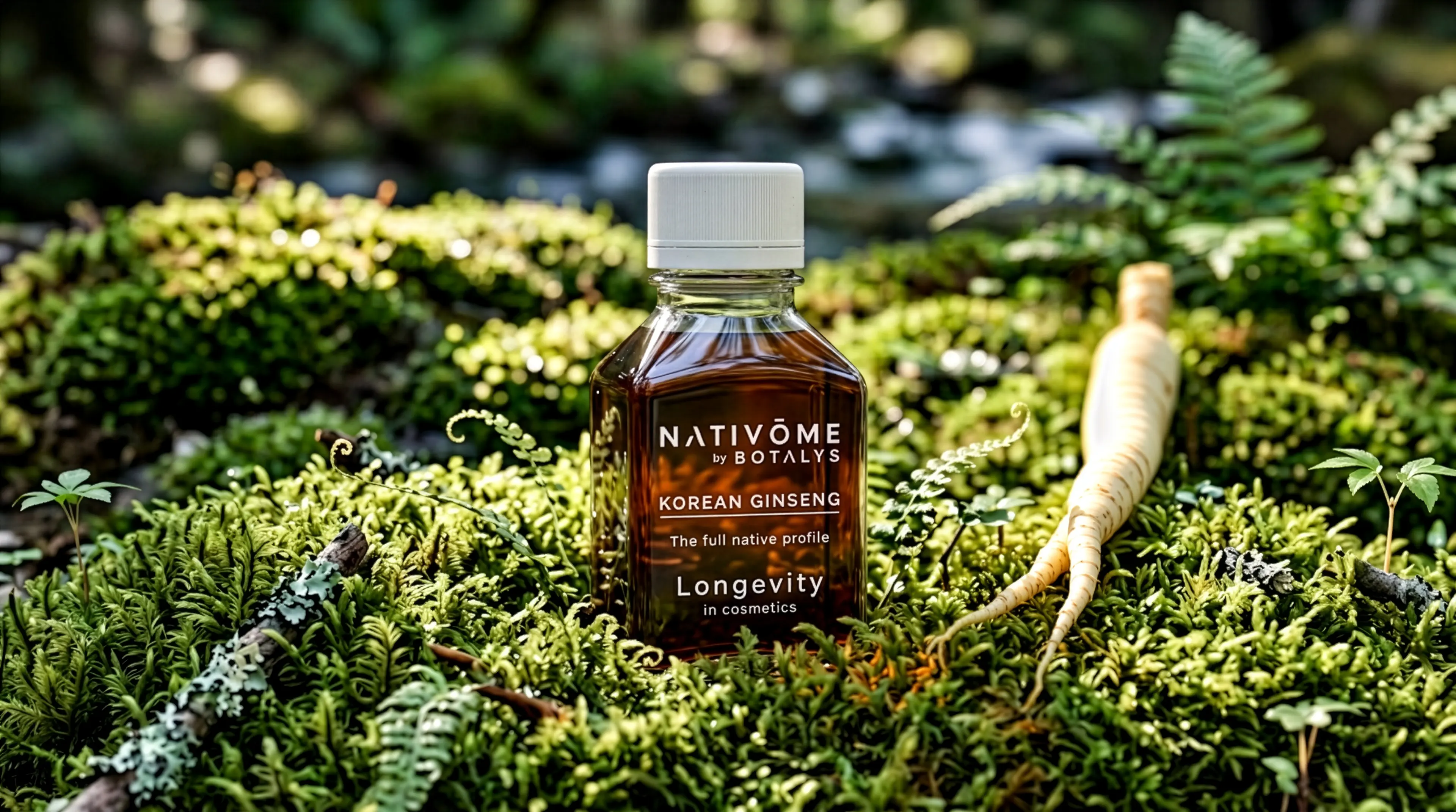 Nativome Ginseng bottle with a fresh Korean ginseng root